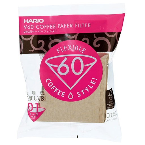 Hario V60 Paper Filter Brown 01 100 stuks VCF-01-100M